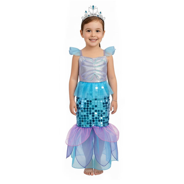 A2Z 4 Kids Girls Mermaid Halloween Costume Dress with Crown Kid Sparkly Sequin