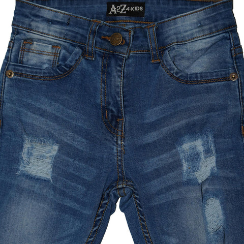 Kids Girls Stretchy Jeans Denim Ripped Faded Skinny Fashion Frayed Pant Jeggings