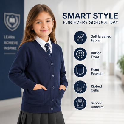 Kids Girls Scouts School Uniform Cardigan Long Sleeve Sweat Knitted Cardigan