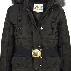 Kids Girls Puffer Jackets Faux Fur Hooded Zipped Belted Coats Age 5-13 Years