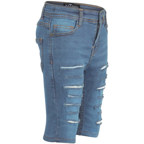 Kids Boys Ripped Denim Shorts Light Blue Comfort Stretch Skinny Pants Trousers