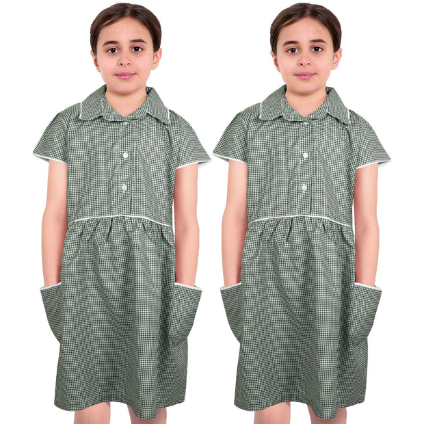 Kids Girls Pack Of 2 Uniform School Dress Gingham Dress With Matching Scrunchies - A2Z 4 Kids