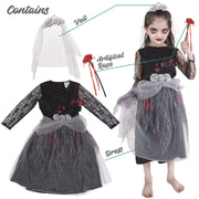 A2Z 4 Kids Girls Zombie Bride Halloween Fancy Dress Attire Bloody Eerie Corps Gown with Artificial Flowers and Bridal Veil Spooky Children's Halloween Outfit for Girls - A2Z 4 Kids