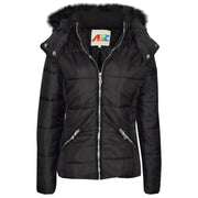 A2Z 4 Kids Quilted Puffer Coat Padded Puffer Jacket Black Faux Fur Collar Detachable Hood New Winter Fashion For Girls Age 3-13 Years