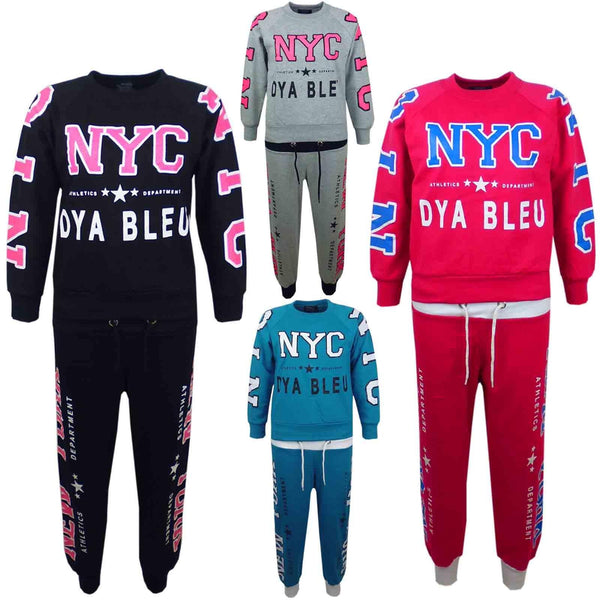 KIDS GIRLS TRACKSUIT NYC NEW YORK STYLISH JOG SUIT HOODIE BOTTOM JACKET JOGGERS