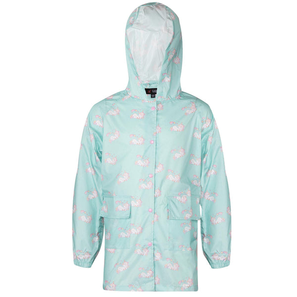 Kids Girls Unicorn Raincoat Wind Resistant Lightweight Hooded Waterproof Jackets