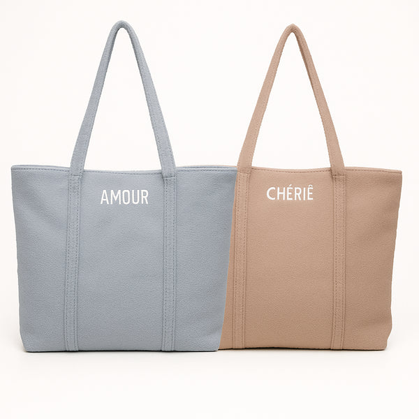 Ladies Borg Tote Bag with Embroidered Slogan Soft Fleece Feel Large Shoulder Bag