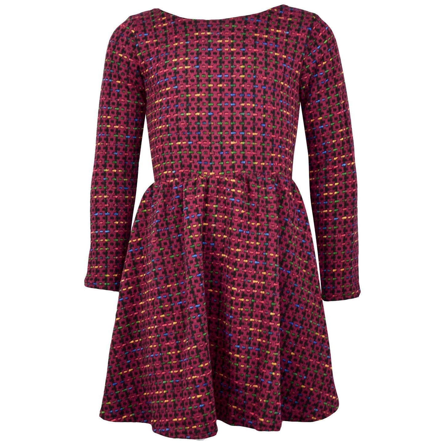 Kids Girls Skater Dress Long Sleeve Tweed Texture Flared Party Summer Dresses