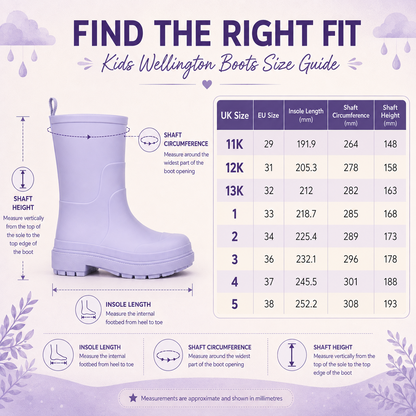 Kids Girls Wellington Wellies Non-Slip Waterproof Lightweight Rain Boots