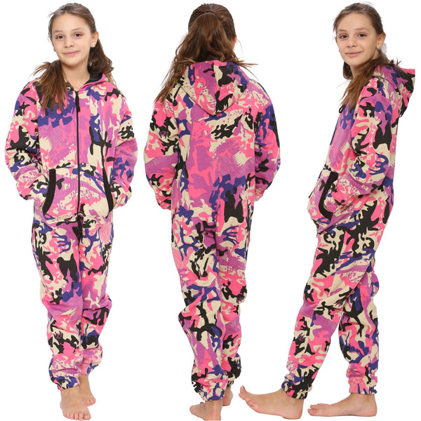 A2Z Onesie One Piece Kids Camo Baby Pink Pyjamas Sleepsuit Costume Girls & Boys