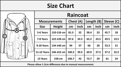 PU Raincoat Jacket Windbreaker Waterproof Parka Hooded Girls Boys Age 5-13 Years