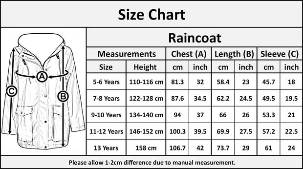 PU Raincoat Jacket Windbreaker Waterproof Parka Hooded Girls Boys Age 5-13 Years
