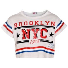 Kids Girls Tops Brooklyn NYC 1975 Stylish Crop Top Legging Lounge Wear Set 5-13Y
