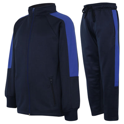 A2Z 4 Kids Girls Boys Unisex Tracksuit Royal Blue Contrast Panelled Fleece School PE Kit Zip Up Top Jogging Bottoms & Hoodie Set Age 2-13 Years