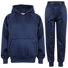Kids Girls Boys Plain Tracksuit Hooded Sweat Hoodie Bottom Jog Suit Joggers 5-13
