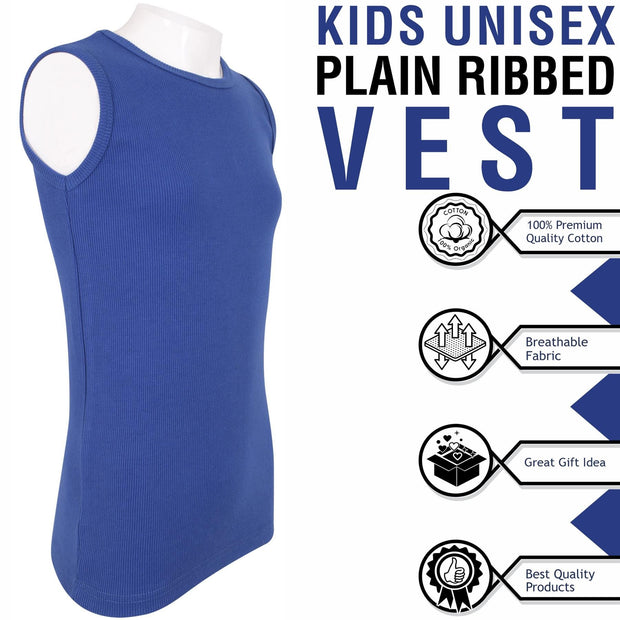 Kids Girls Ribbed Vest Top 100% Thick Cotton Fashion Tank Tops T Shirt 2-13 Year
