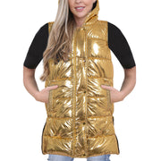 A2Z Ladies Adults Sleeveless Gilet Oversized Hooded Golden Foil Quilted Gilet Padded Long Line Vest Jacket Sleeveless Coat Urban Winter Wear