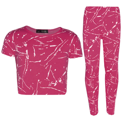 Girls Top Kids Splash Print Stylish Crop Top & Fashion Legging Set Age 7-13 Year