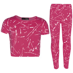 Girls Top Kids Splash Print Stylish Crop Top & Fashion Legging Set Age 7-13 Year