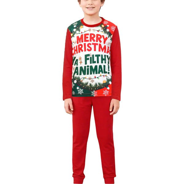 Kids Girls Boys Pyjama Set Merry Christmas Ya Filthy Animal Xmas Sleepwear Set