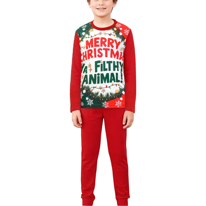 Kids Girls Boys Pyjama Set Merry Christmas Ya Filthy Animal Xmas Sleepwear Set