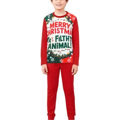 Kids Girls Boys Pyjama Set Merry Christmas Ya Filthy Animal Xmas Sleepwear Set