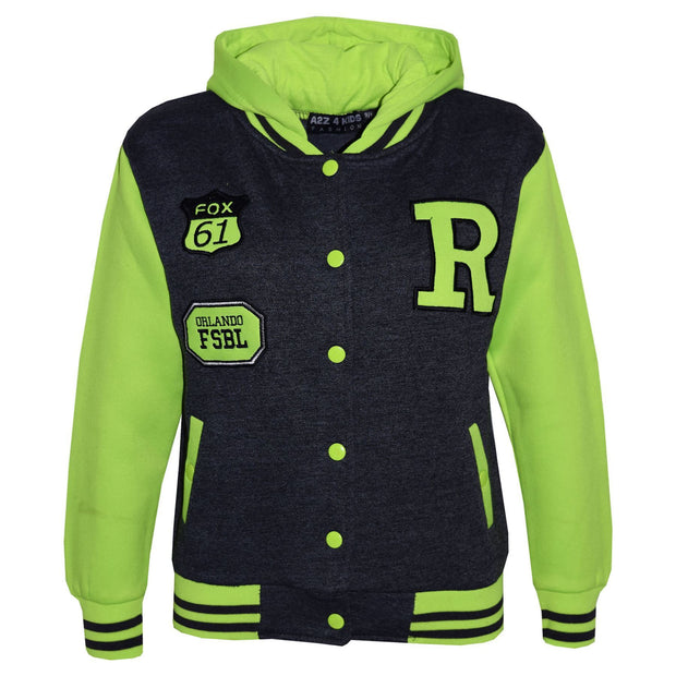 A2Z 4 Kids® Kids Jacket Girls Boys R Fashion Baseball Hooded Jacket Varsity Hoodie New Age 2 3 4 5 6 7 8 9 10 11 12 13 Years