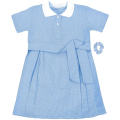Girls 2 Pack Gingham School Dress Check Belted Dresses With Matching Scrunchies - A2Z 4 Kids