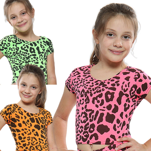 Kids Girls Crop Tops Leopard T-Shirt Tank Top & Tees New Age 5-13 Years
