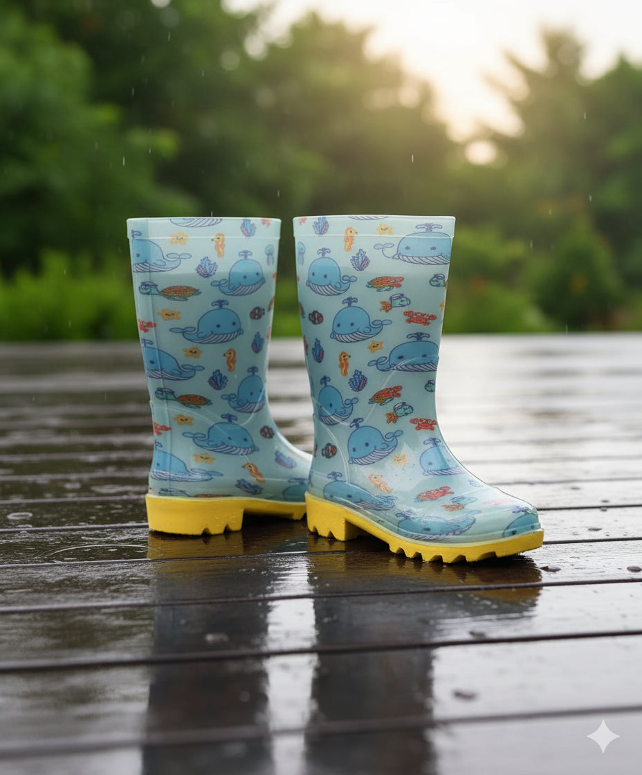A2Z 4 Kids Boys Girls Wellington Boots PVC Wellies Cute Ocean Whale Print Shoes