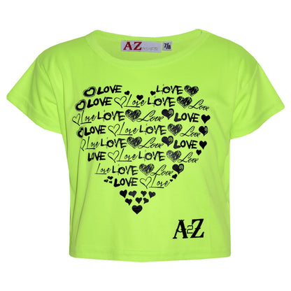 Girls Top Kids Love Print Stylish Fahsion Trendy T Shirt Crop Top Age 5-13 Years