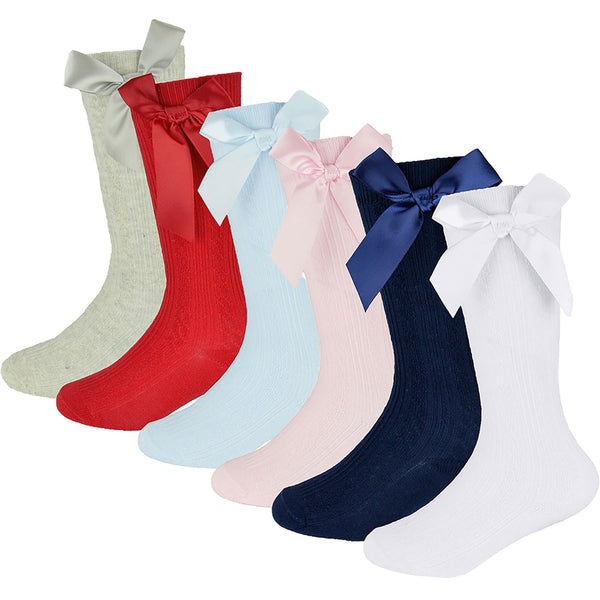 Infant Baby Girls Knee High Socks with Ribbon Bow Kids Newborn Footwear Socks