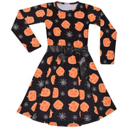 A2Z Kids Girls Skater Dress Long Sleeves Pumpkins & Spider Web Print Soft Comfortable Halloween Party Fashion Dresses - A2Z 4 Kids