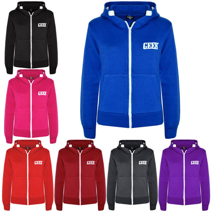 Kids Boys Girls Unisex Jackets Geek Print Fleece Zipper Hooded Hoodie Top Jacket
