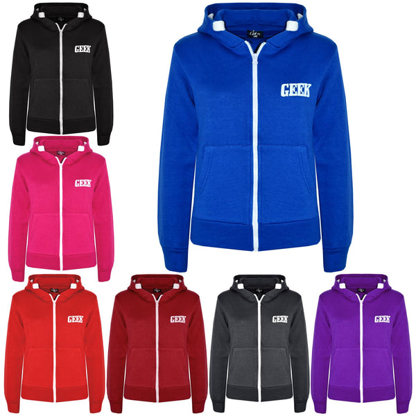 Kids Boys Girls Unisex Jackets Geek Print Fleece Zipper Hooded Hoodie Top Jacket