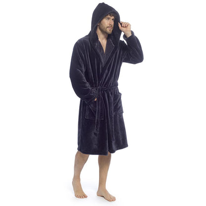 A2Z Mens Supersoft Hooded Fleece Gown Warm Plush Bathrobe with Belt M to XXL UK