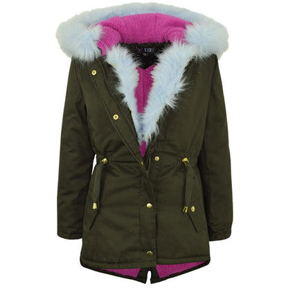 Kids Hooded Jacket Girls Fur Parka School Jackets Outwear Coat 5-13 Years