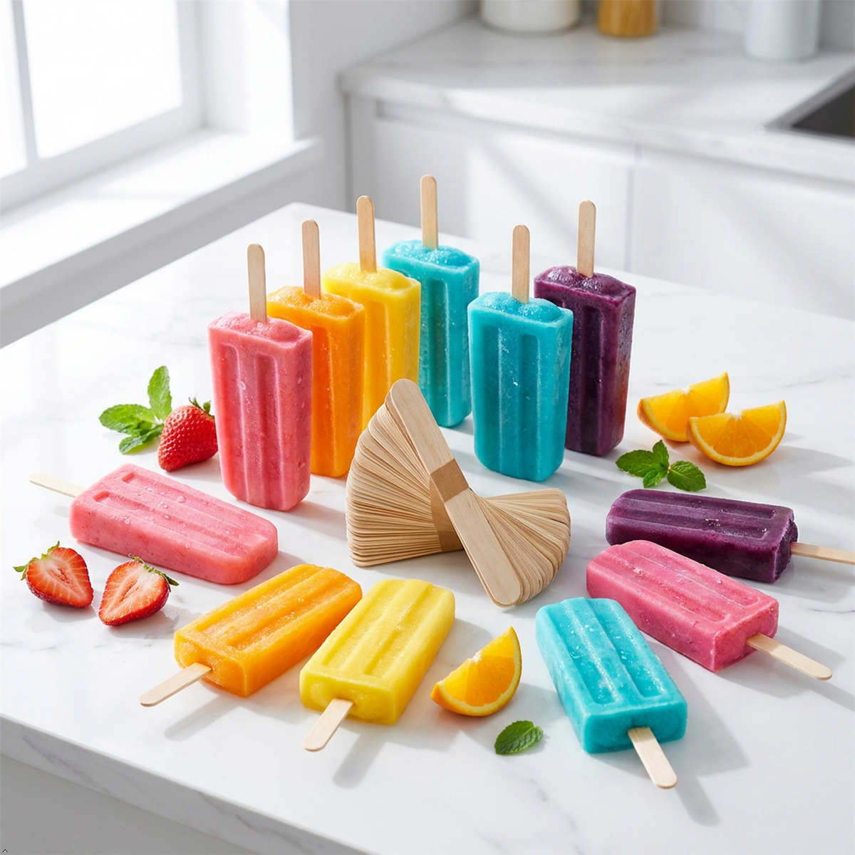 A2Z Assorted Wooden Craft Sticks 100 Pack Colour Popsicle Art Supplies 19cm