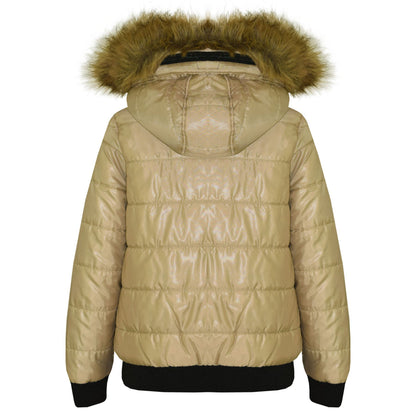 Boys Girls Jackets Kids Maya Faux Fur Hooded Padded Puffer Bubble Coats 5-13 Yrs