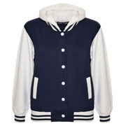 kids Girls Boys B.B Plain Hooded Jacket Varsity Classic Baseball Style Coat 2-13