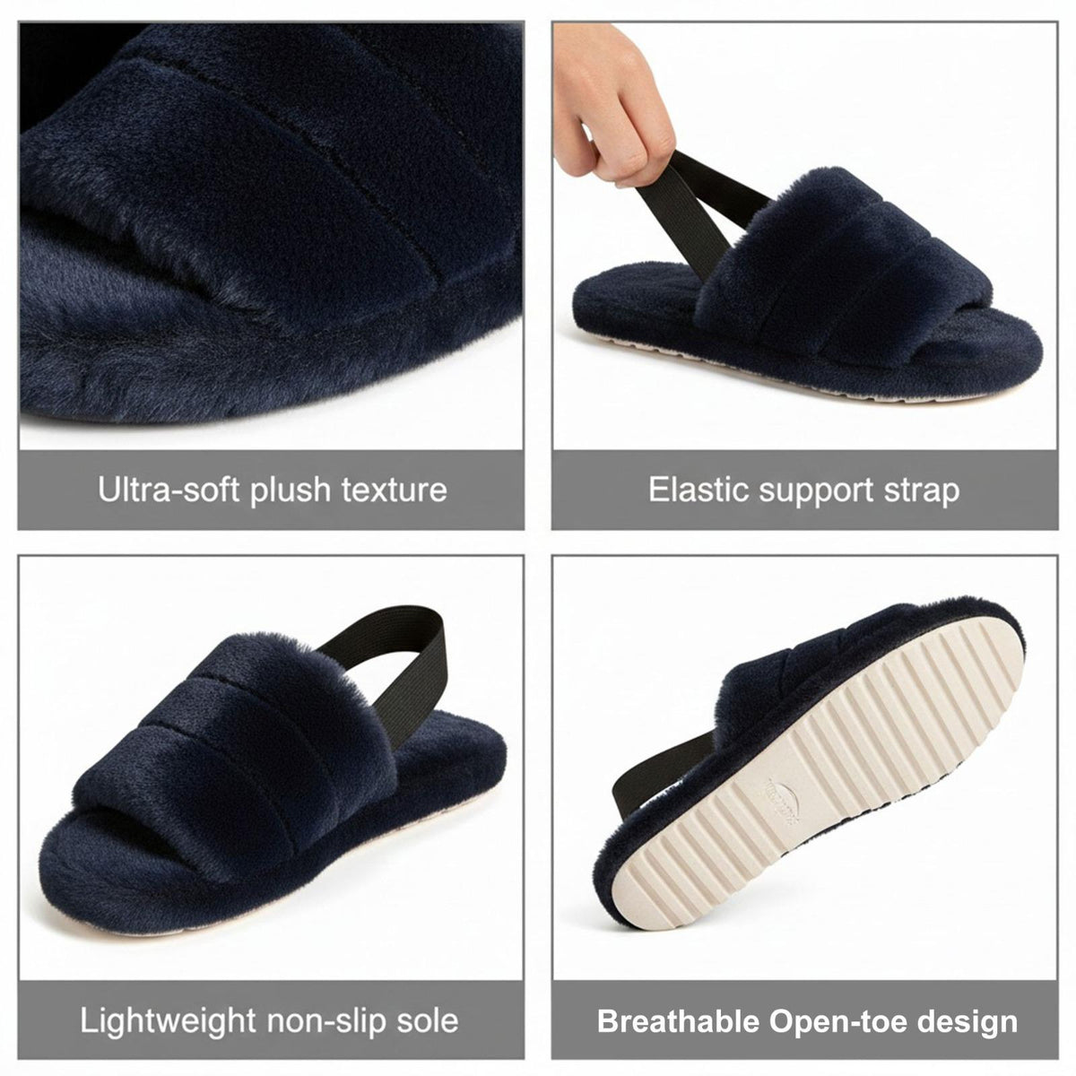 A2Z Women Sliders Fluffy Faux Fur Peep Toe Warm Winter Soft Cosy Ladies Slippers