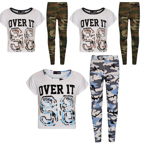 Girls Tops Kids Designer Over It 98 Camouflage Print Crop Top Legging Set 7-13Yr