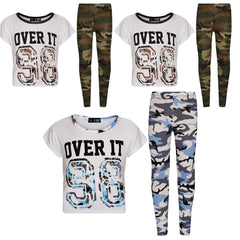 Girls Tops Kids Designer Over It 98 Camouflage Print Crop Top Legging Set 7-13Yr