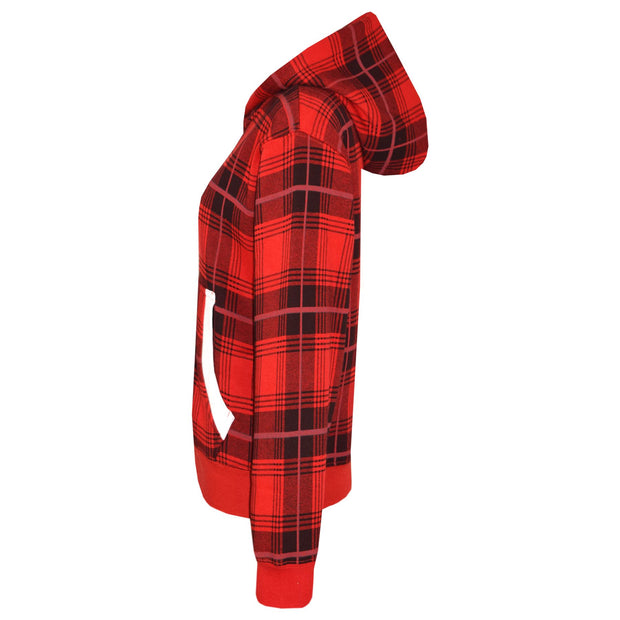 Kids Jacket Boys Girls Fleece Tartan Print Zipped Top Hooded Hoodie 5-13 Years