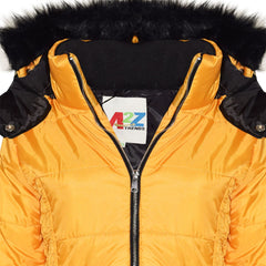 Girls Puffer Jacket Quilted Winter Coat Faux Fur Hood Warm Padded Zipped Coat