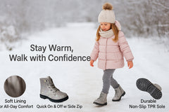 A2Z 4 Kids Girls Galaxy Glitter Winter Snow Boots Shoes PU Lace Up Ankle Shoes