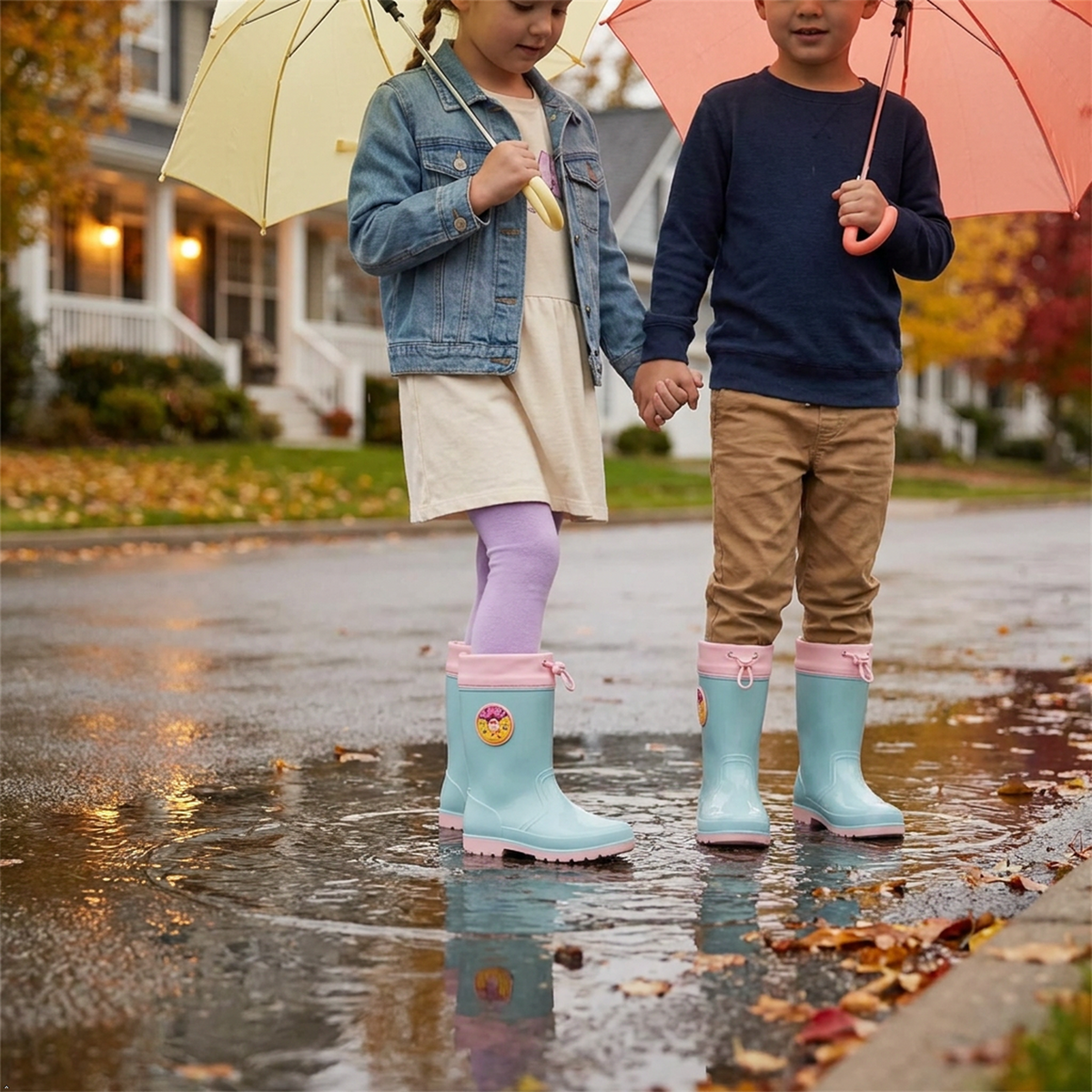 Kids Waterproof Wellington  PVC Rain Wellies Adjustable Warm Lined Non Slip Sole