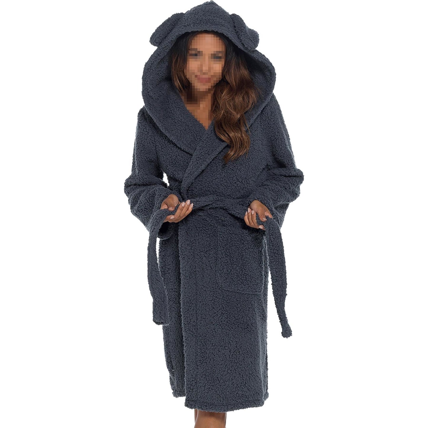 A2Z Womens Luxurious Fluffy Fleece Robe Winter Sherpa Hooded Dressing Gown