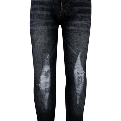 Kids Boys Stretchy Jeans Knee Ripped Denim Skinny Bikers Pants Slim Trouser 5-13