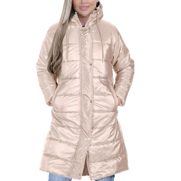 Ladies Adults Long Sleeve Oversized Stone Hooded Quilted Padded Coat Jacket